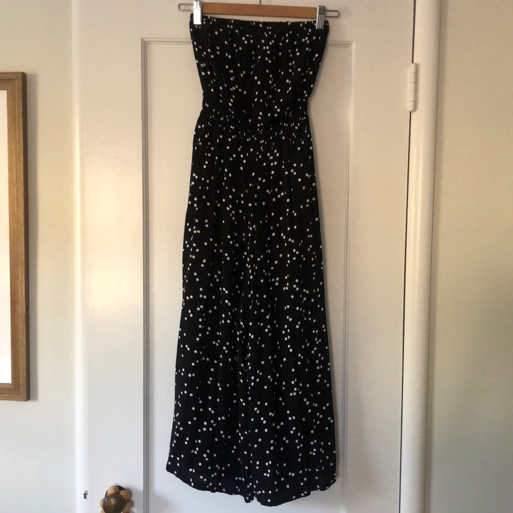 Wide leg strapless jumpsuit